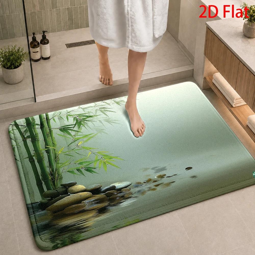 Bamboo Bath Mat - 방수 욕실 매트, 대나무 자연 젠