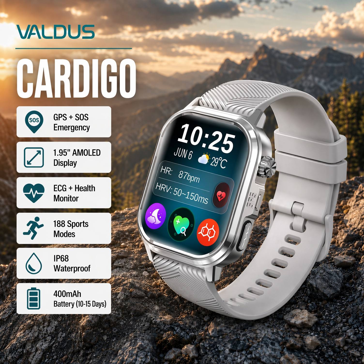Health & Wellness Unlimited - VALDUS CARDIGO 남녀공용 ECG 건강 스마트워치