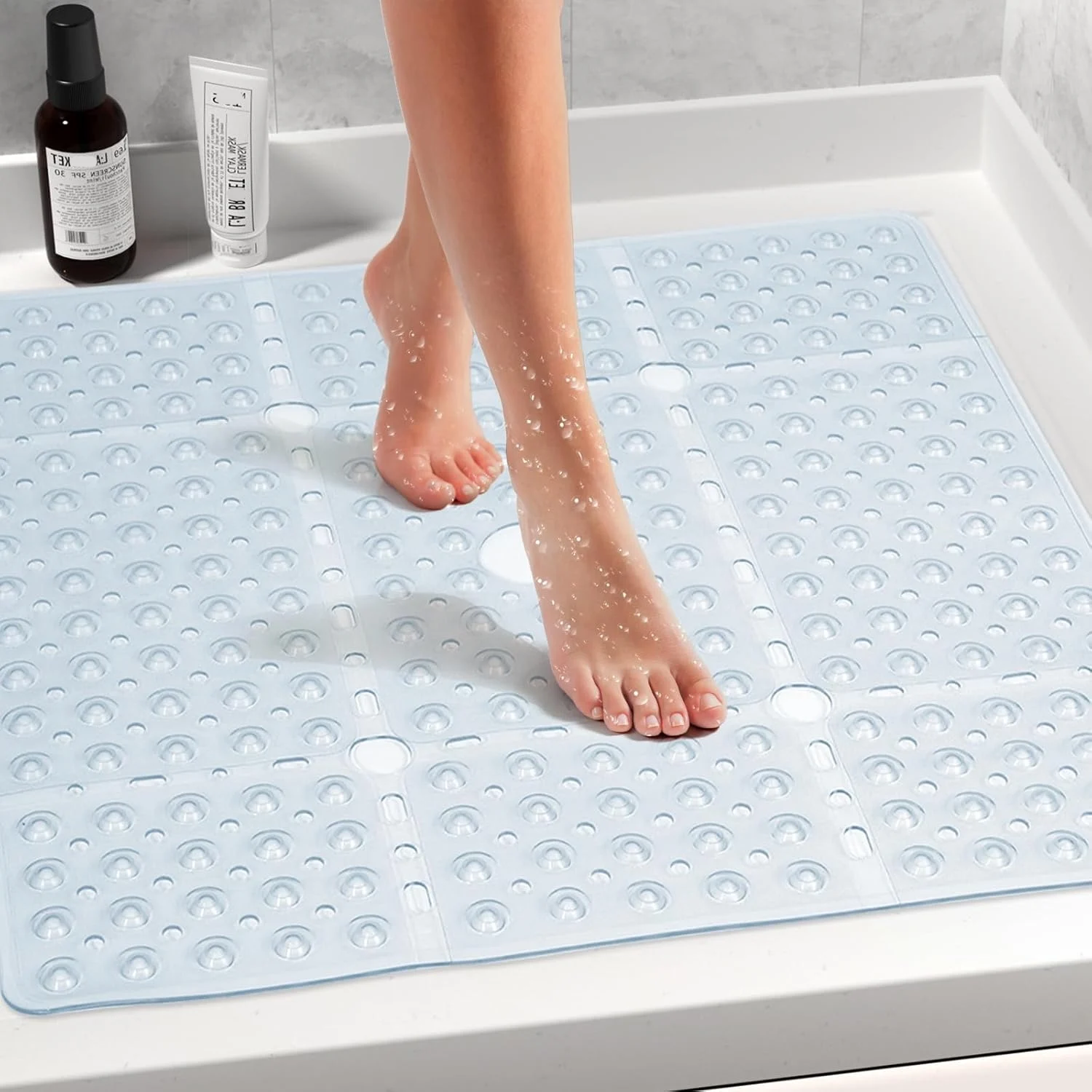 Bamboo Bath Mat - 사각형 샤워 매트, 69x69cm 특대형, 샤워실